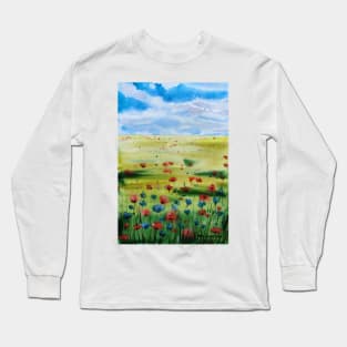 Field of poppies watercolors Long Sleeve T-Shirt